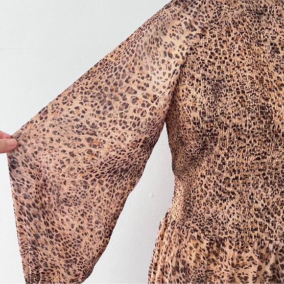 Monique Lhuillier Leopard Animal Print Chiffon Smocked Dress Sz 4 - Picture 4 of 14